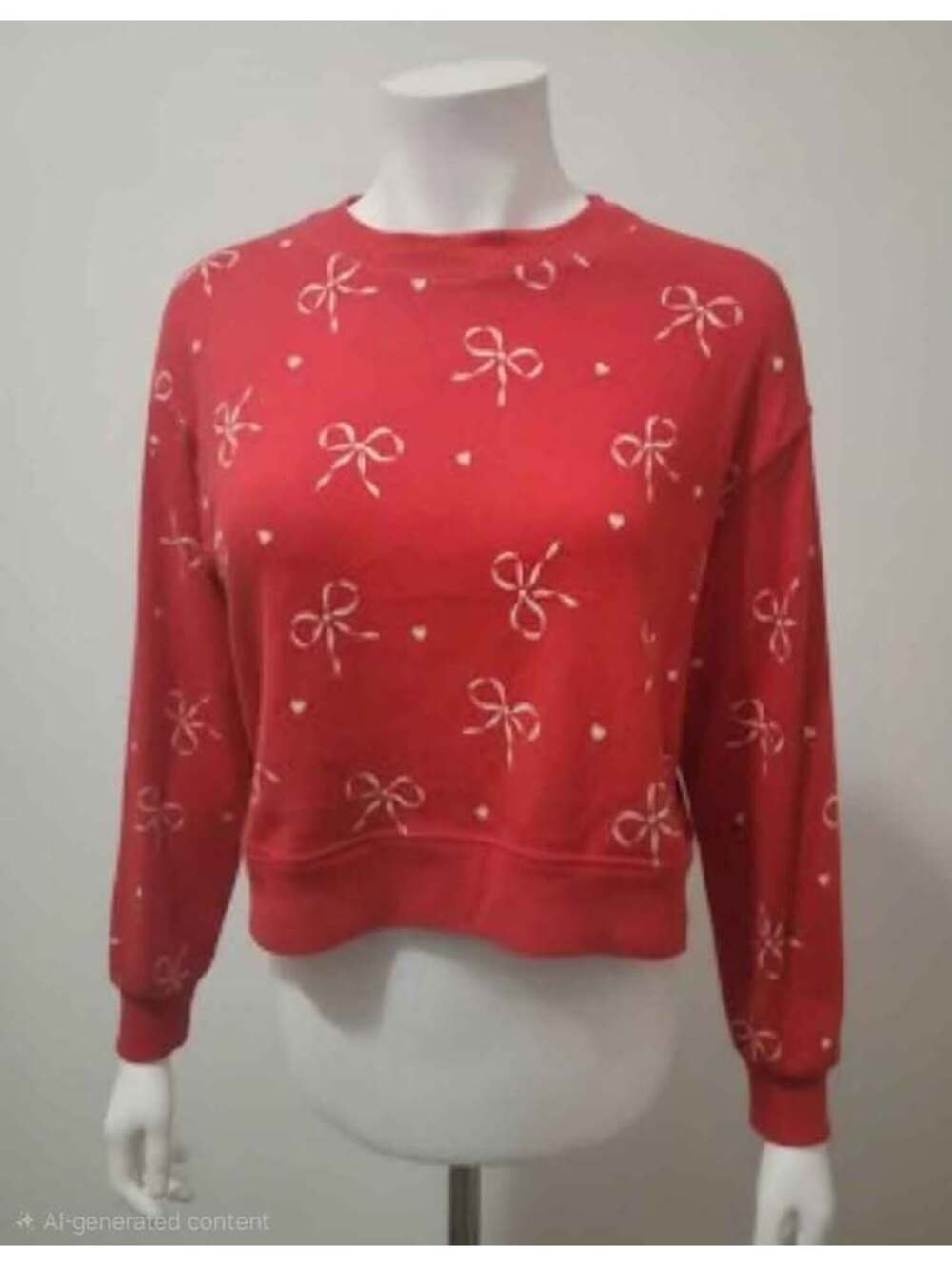 American Eagle AE Lounge Red Bow Print Cropped Sweatshirt Size XS